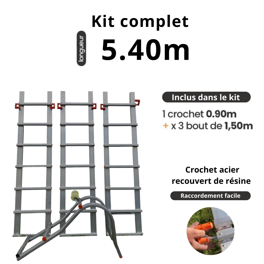 Echelle De Toit Crochet Tout Aluminium Kit 5 40m En 4 Morceaux cr echelle-de-toit-crochet-tout-aluminium-kit-5-40m-en-4-morceaux-cr