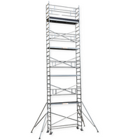 Échafaudage aluminium compact AMIPRO-S, monté sur roues avec plateforme antidérapante, facile à stocker et à déplacer