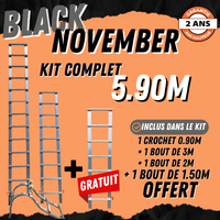 Echelle de toit à crochet tout aluminium - Kit 7,40m en 4 morceaux (crochet + 3m + 2m) + 1,50m gratuit