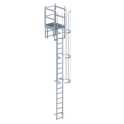 Échelle à crinoline 8000 mm - Palier de franchissement 1175 mm aluminium anodisé Ami Hauteur