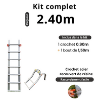 Echelle de toit à crochet tout aluminium - Kit 2,40m en 2 morceaux (crochet + 1,50m)