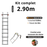 Echelle de toit à crochet tout aluminium - Kit 2,90m en 2 morceaux (crochet + 2m)