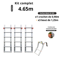 Echelle de toit à crochet tout aluminium - Kit 4,65m en 4 morceaux (crochet + 3 x 1,25m)