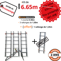 Echelle de toit à crochet tout aluminium - Kit 6,65 m en 5 morceaux (crochet + 3 x 1,50m) + 1,25m gratuit