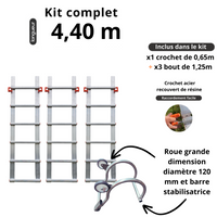 Echelle de toit à crochet tout aluminium - Kit 4,40m new hook 65 en 4 morceaux (crochet + 3 x 1,25m)