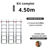 Echelle de toit sans crochet tout aluminium - Kit 4.50m en 3 morceaux (3 x 1,50m)