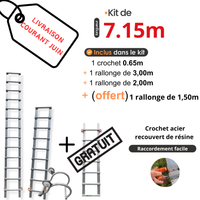 Echelle de toit à crochet tout aluminium - Kit 7,15m m en 4 morceaux (crochet +3m + 2m) + 1 rallonge de 1.50m offerte (kit livré courant juin)