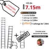 Echelle de toit à crochet tout aluminium - Kit 7,15m m en 4 morceaux (crochet +3m + 2m) + 1 rallonge de 1.50m offerte (kit livré courant juin)