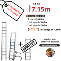 Echelle de toit à crochet tout aluminium - Kit 7,15m m en 4 morceaux (crochet +3m + 2m) + 1 rallonge de 1.50m offerte (LIVRAISON FIN SEPTEMBRE)