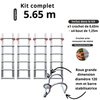 Echelle de toit à crochet tout aluminium - Kit 5,65m new hook 65 en 5 morceaux (crochet + 4 x 1,25m)