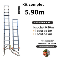 Echelle de toit à crochet tout aluminium - Kit 5,90m en 3 morceaux (crochet + 3m + 2m)