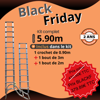 Echelle de toit à crochet tout aluminium - Kit 5,90m en 3 morceaux (crochet + 3m + 2m)