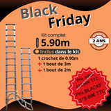 Echelle de toit à crochet tout aluminium - Kit 5,90m en 3 morceaux (crochet + 3m + 2m)