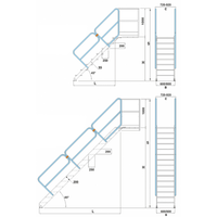 Schéma technique de l’escabeau en aluminium avec dimensions et inclinaison détaillées.