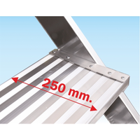 Zoom sur la marche renforcée en aluminium de 250 mm de profondeur.
