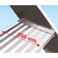 Détail des marches en aluminium antidérapantes de l’escalier de menier, largeur 250 mm pour plus de stabilité