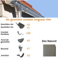 Kit 10m 1 versant / Zinc Naturel sans soudure / développé 330