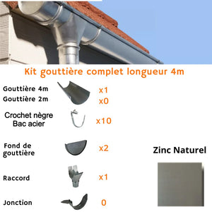 Kit 4m 1 versant / Zinc Naturel sans soudure / développé 250