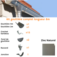 Kit 6m 1 versant / Zinc Naturel sans soudure / développé 330