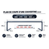 Plan de coupe d'une couvertine : retombées 40 mm, retours 10 mm, largeurs disponibles