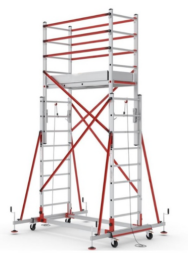 Échafaudage télescopique premium hauteur travail 6.42 m sur fond blanc