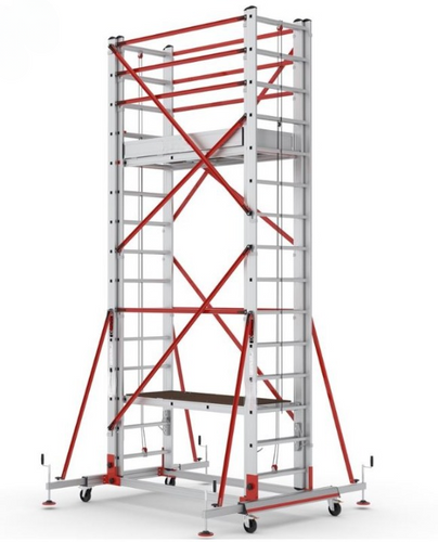 Échafaudage télescopique premium hauteur travail 8.05 m sur fond blanc
