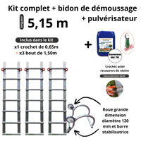 Echelle de toit à crochet tout aluminium - Kit 5.15 m new hook 65 (crochet + 3 x 1,50m) + D-mousse (pulvérisateur offert) - Ami-hauteur.com