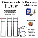 Echelle de toit à crochet tout aluminium - Kit 5.15 m new hook 65 (crochet + 3 x 1,50m) + D-mousse (pulvérisateur offert) - Ami-hauteur.com