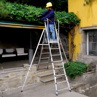 Escabeau télescopique norme bâtiment Hauteur travail 3.73 m à 4.76 m - 12 marches