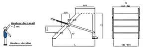 Escabeau plateforme 3 marches avec rampe largeur 80 cm