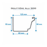 Cotes du profil de gouttière aluminium G300 : largeur 125 mm, hauteur 95 mm