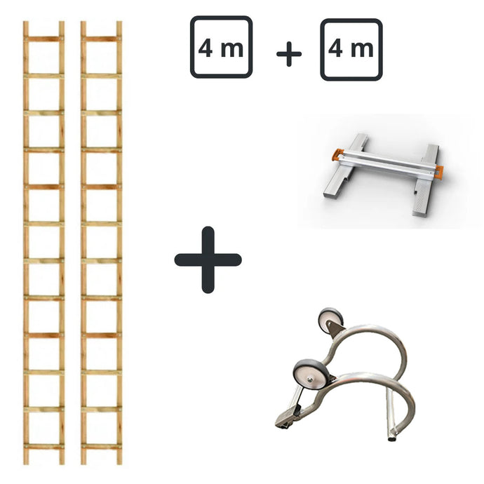 Echelle de toit en bois - Kit 8m (4m+ 4m + jonction)