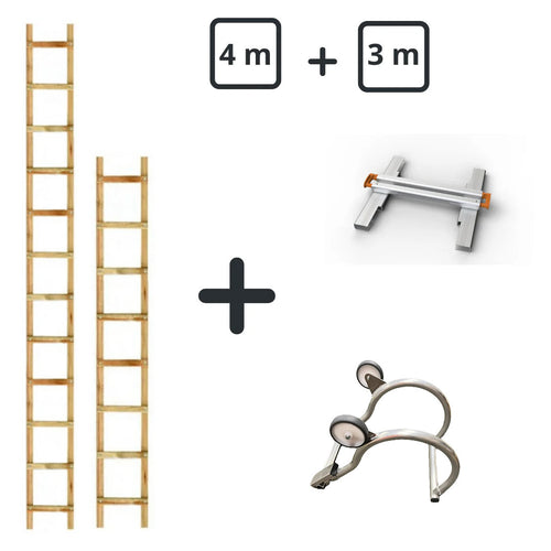 Echelle de toit en bois - Kit 7m (4m+ 3m + jonction)